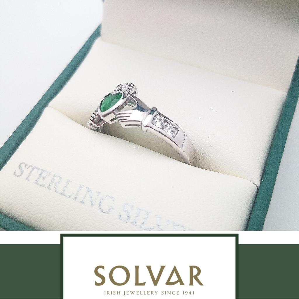 Sterling Silver Emerald Claddagh Ring