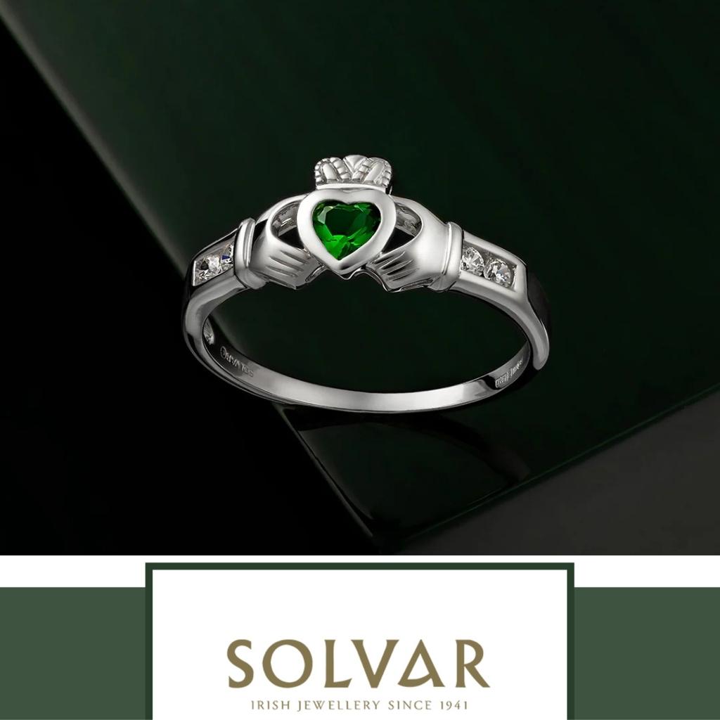 Sterling Silver Emerald Claddagh Ring