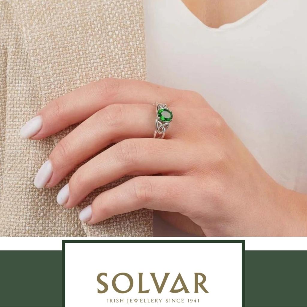 Sterling Silver Green CZ Trinity Knot Ring