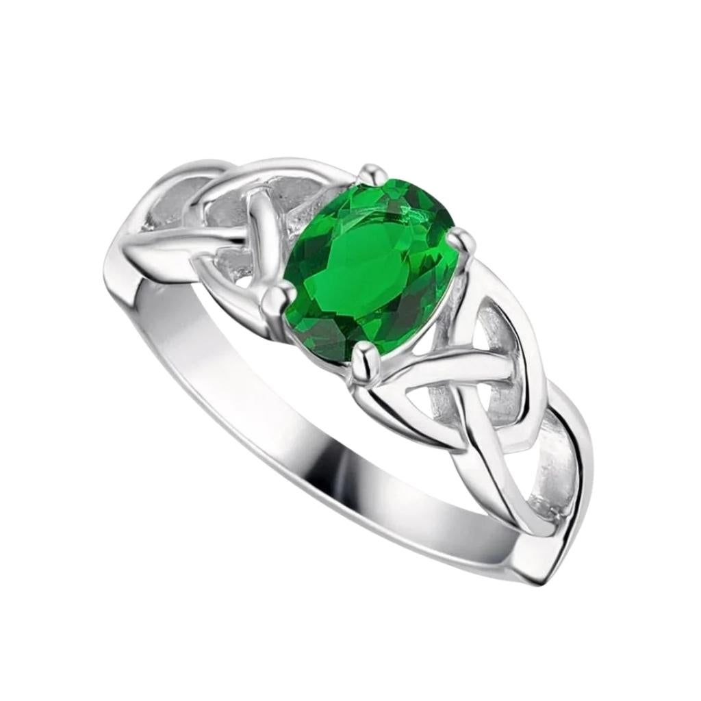 Sterling Silver Green CZ Trinity Knot Ring