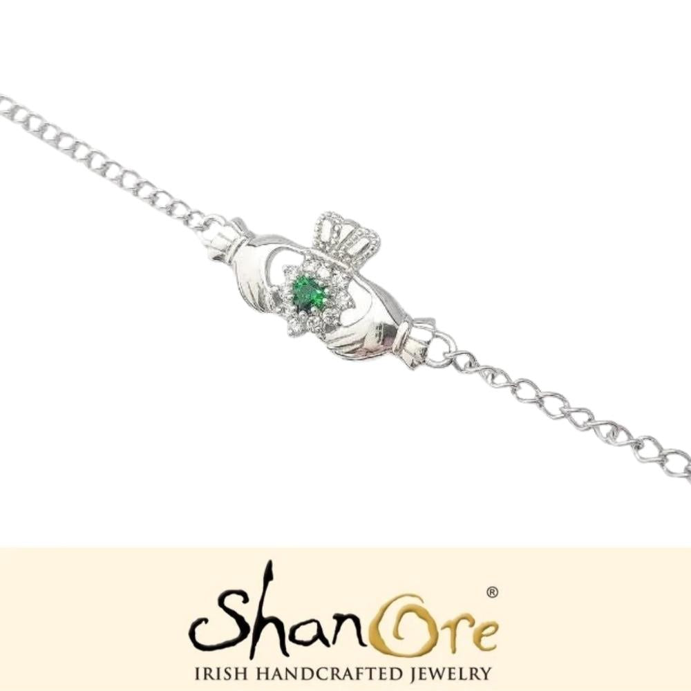 Sterling Silver Green Cubic Zirconia Claddagh Bracelet
