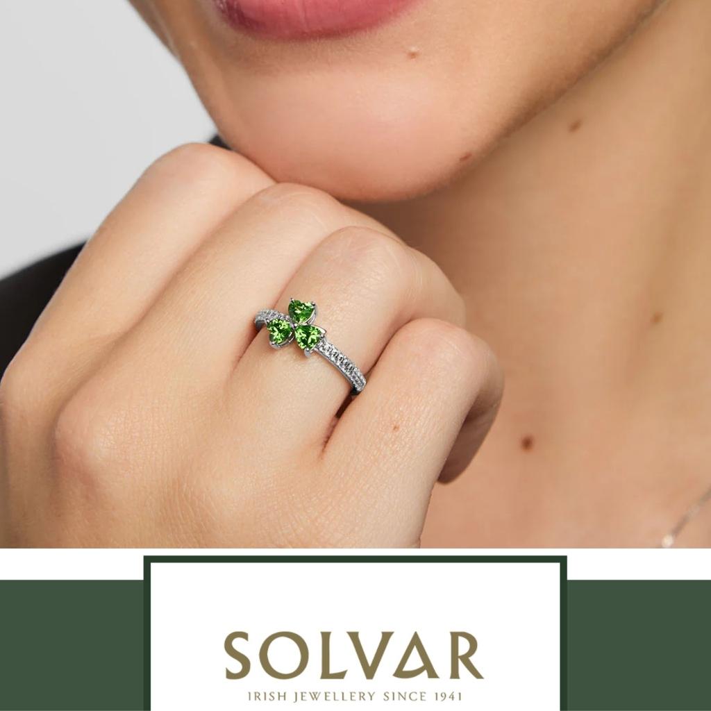 Sterling Silver Green Cubic Zirconia Shamrock Ring
