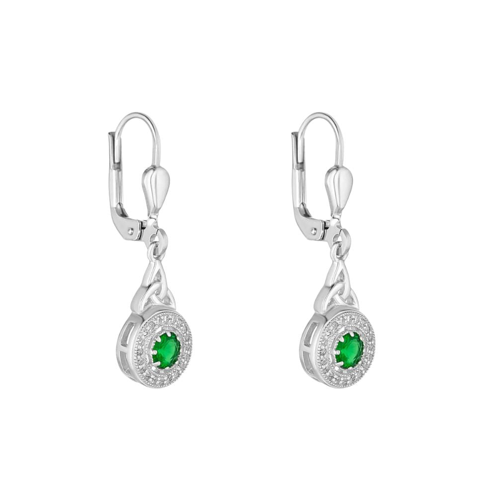 Sterling Silver Green Cubic Zirconia Trinity Knot Earrings - The Celtic Gift Store - Earrings