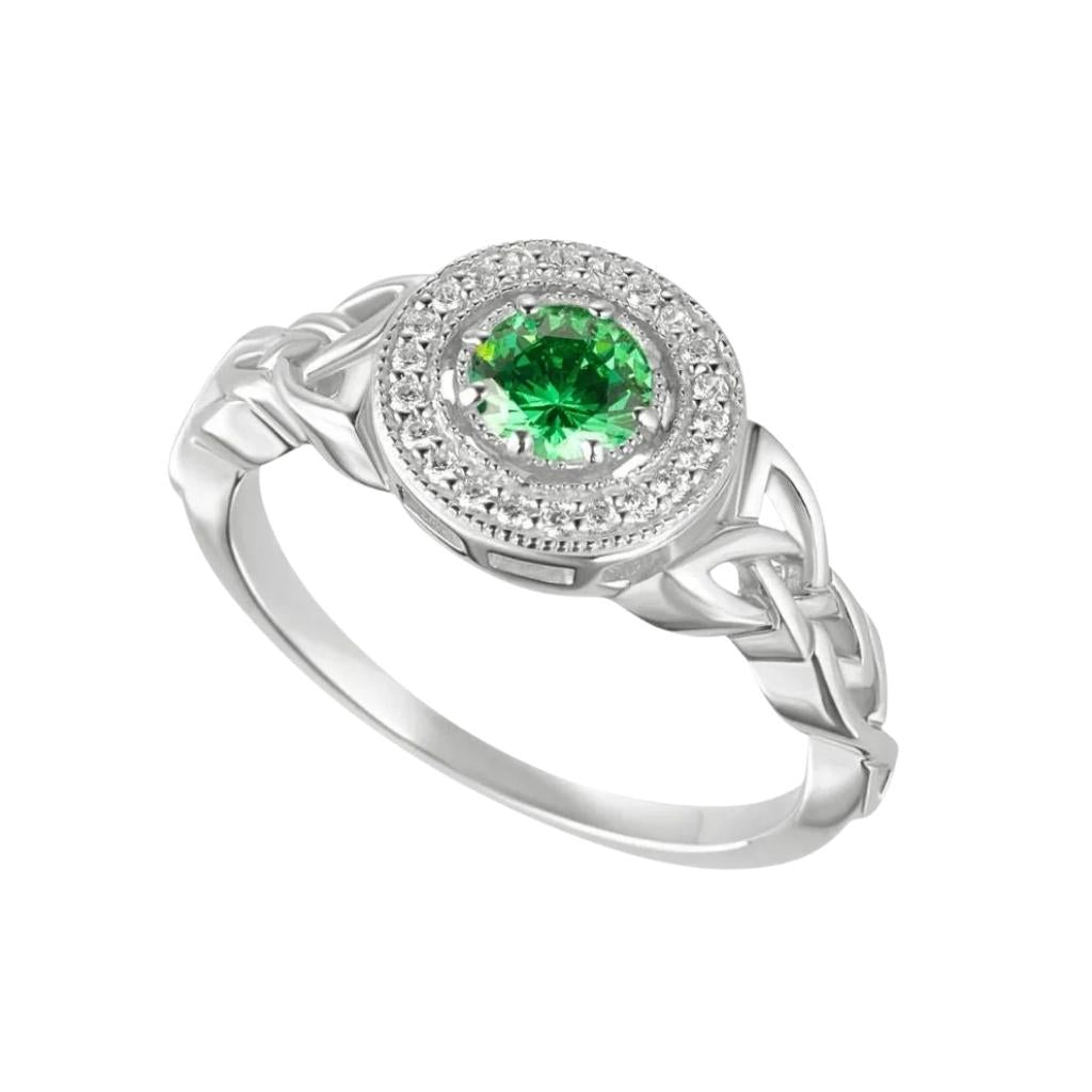 Sterling Silver Green Cubic Zirconia Trinity Knot Ring