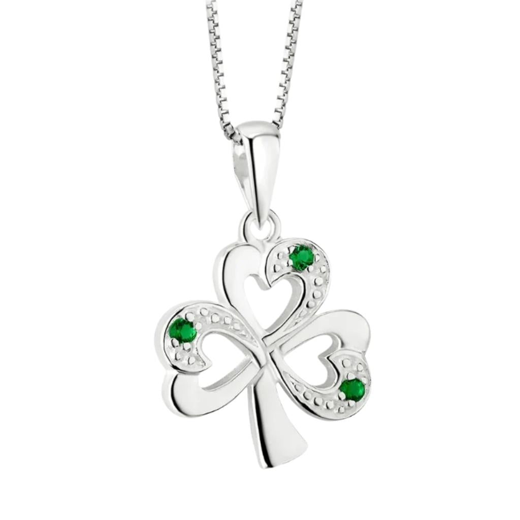 Sterling Silver Simulated Emerald Shamrock Necklace