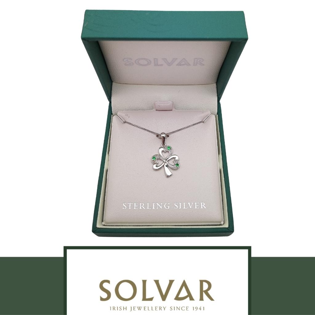 Sterling Silver Simulated Emerald Shamrock Necklace