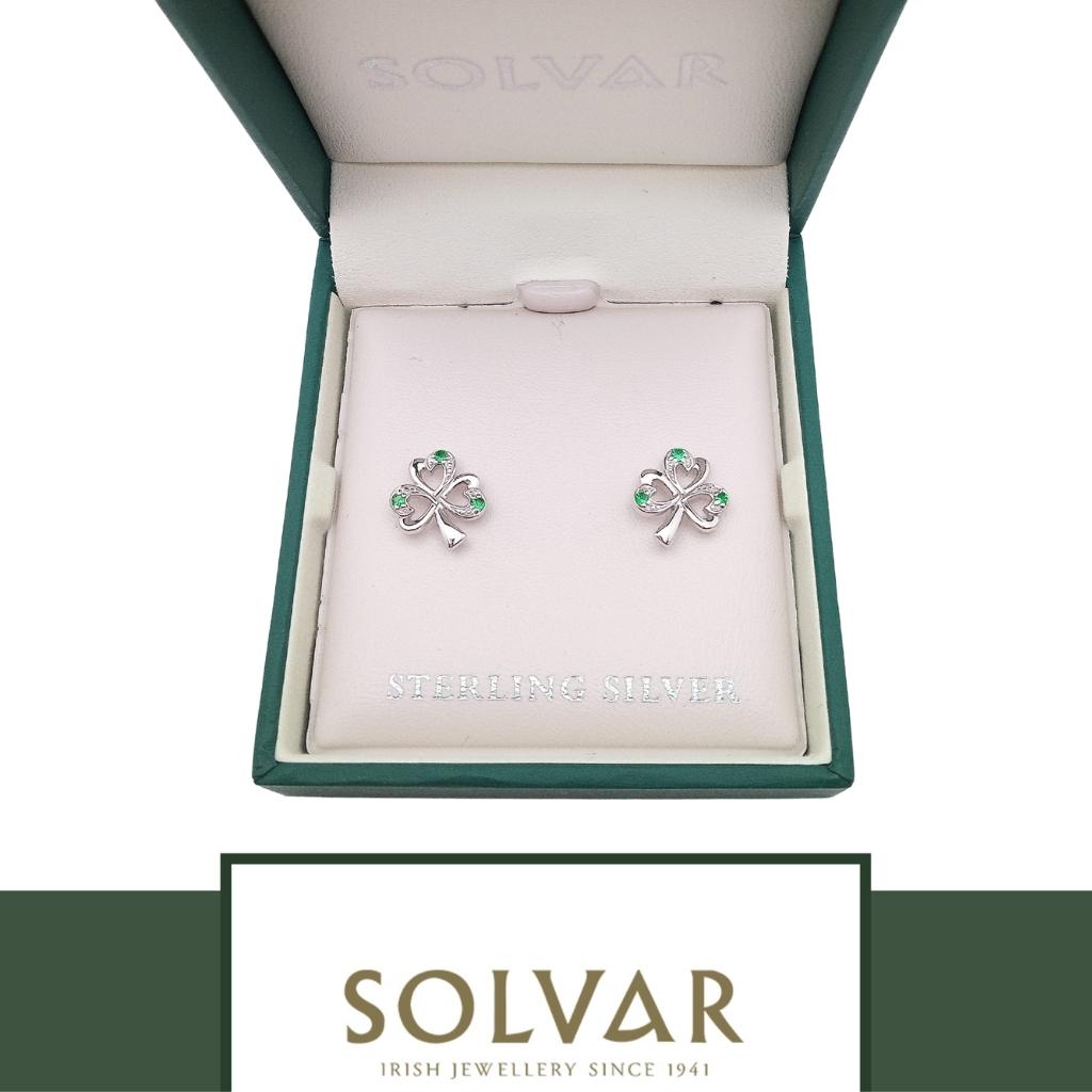 Sterling Silver Simulated Emerald Shamrock Stud Earrings