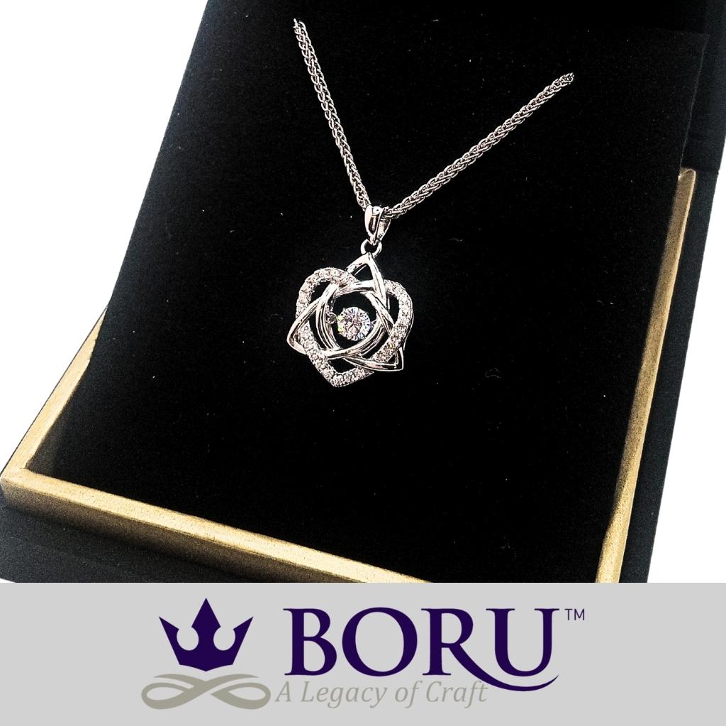 Sterling Silver Trinity Knot and Heart Dancing Stone Necklace