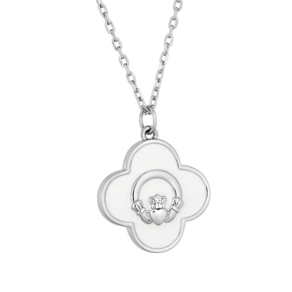 Sterling Silver White Enamel Claddagh Necklace