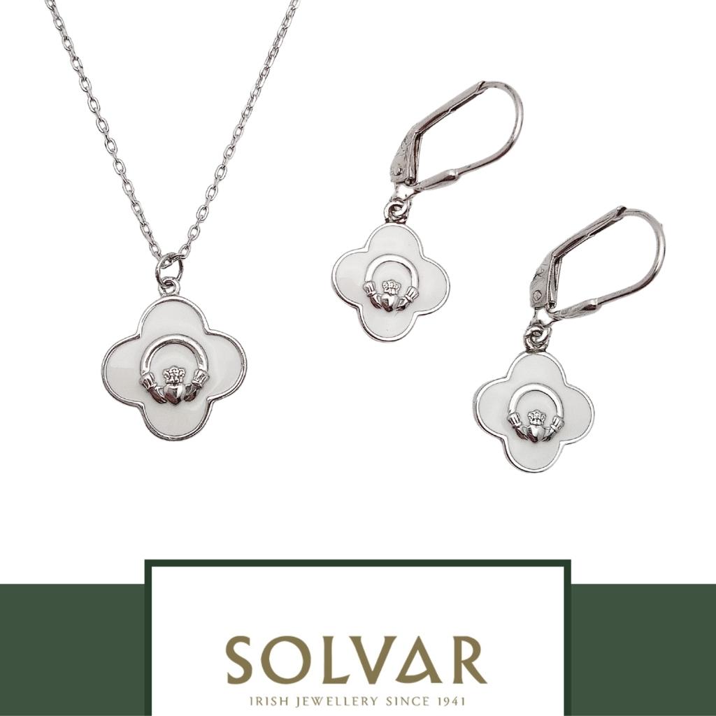 Sterling Silver White Enamel Claddagh Necklace