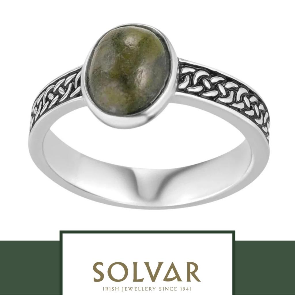 Sterling Silver and Connemara Marble Celtic Knot Ring