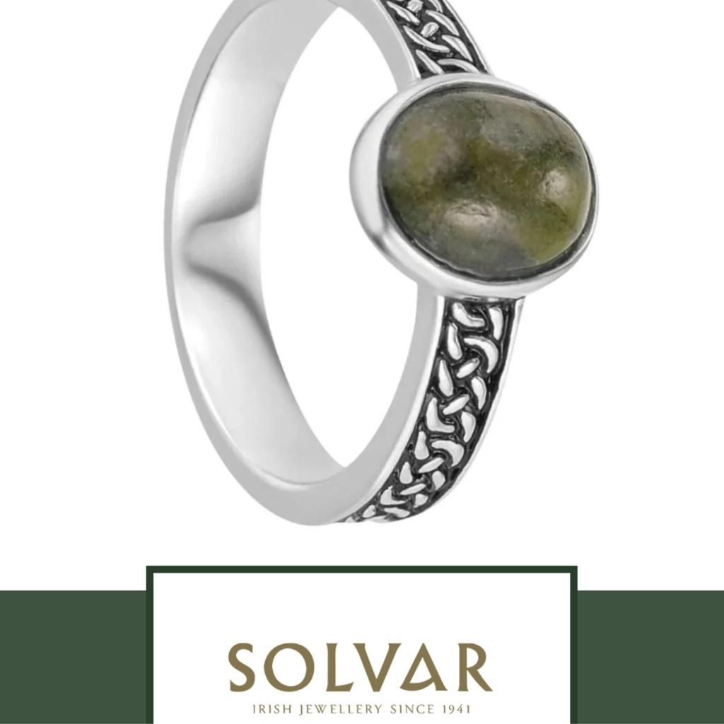 Sterling Silver and Connemara Marble Celtic Knot Ring