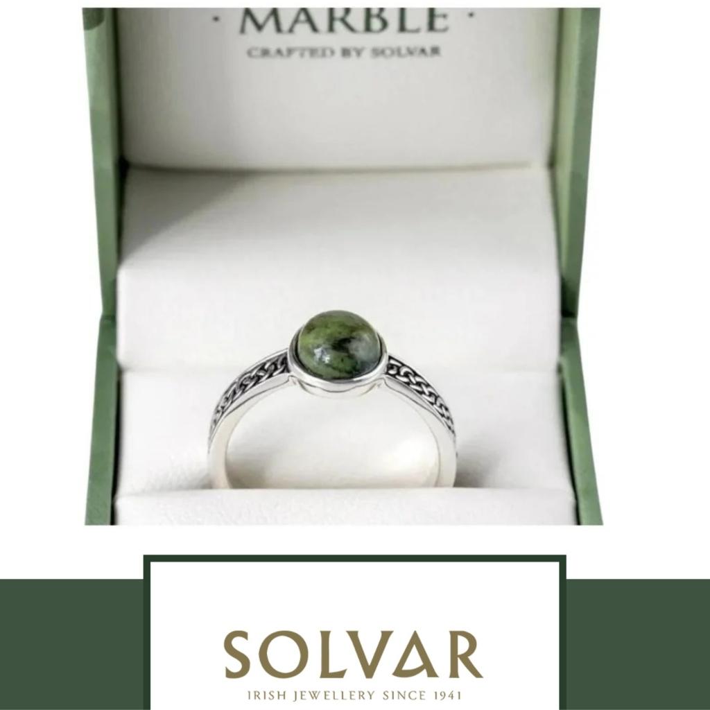 Sterling Silver and Connemara Marble Celtic Knot Ring