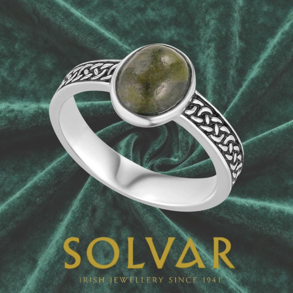 Sterling Silver and Connemara Marble Celtic Knot Ring