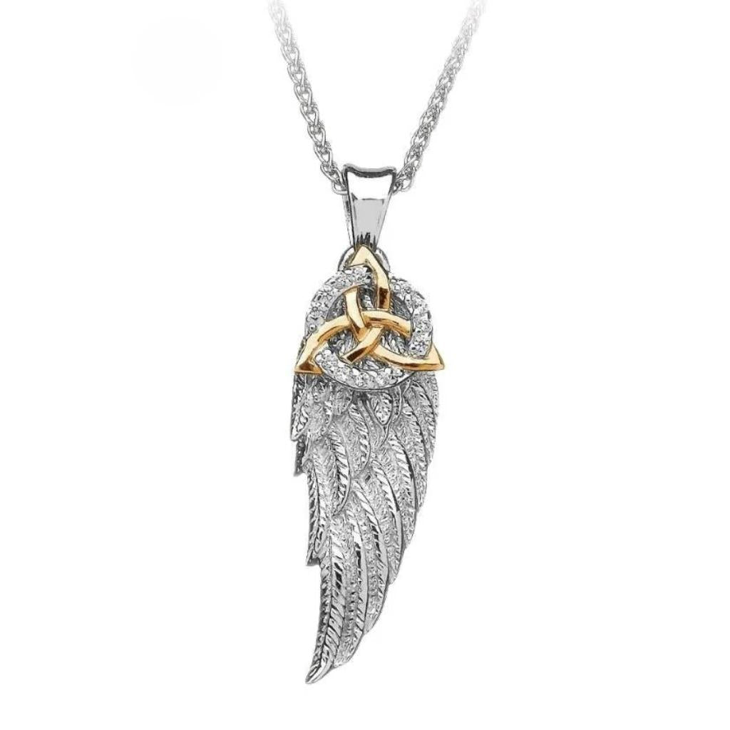 Sterling Silver and Gold Trinity Knot Angel's Wing Necklace