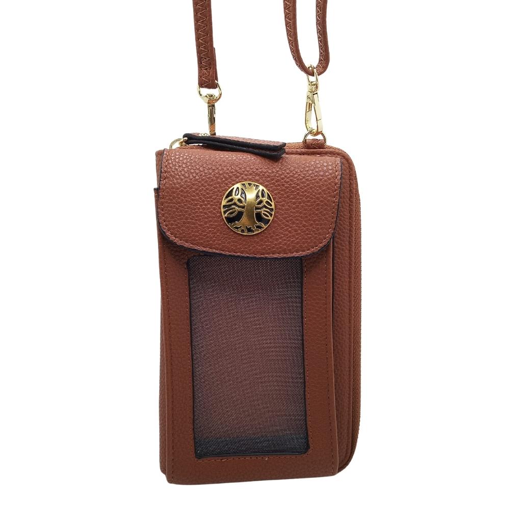 Tree of Life Cell Phone Wristlet/Crossbody Bag - Camel