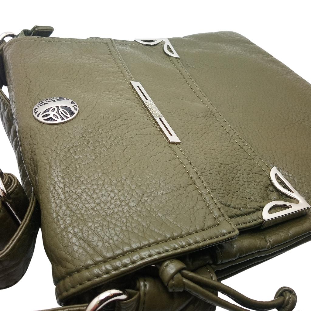 Tree of Life Double Flap Crossbody Bag - Olive Green