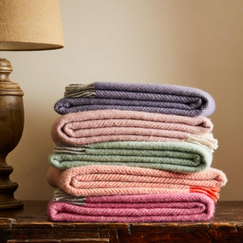 Tweedmill Lavender and Grey Herringbone Wool Throw Expertly Crafted from 100% Pure Wool