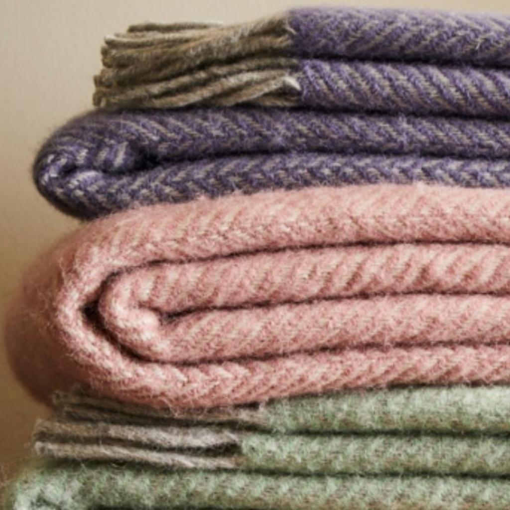 Tweedmill Lavender and Grey Herringbone Wool Throw Expertly Crafted from 100% Pure Wool