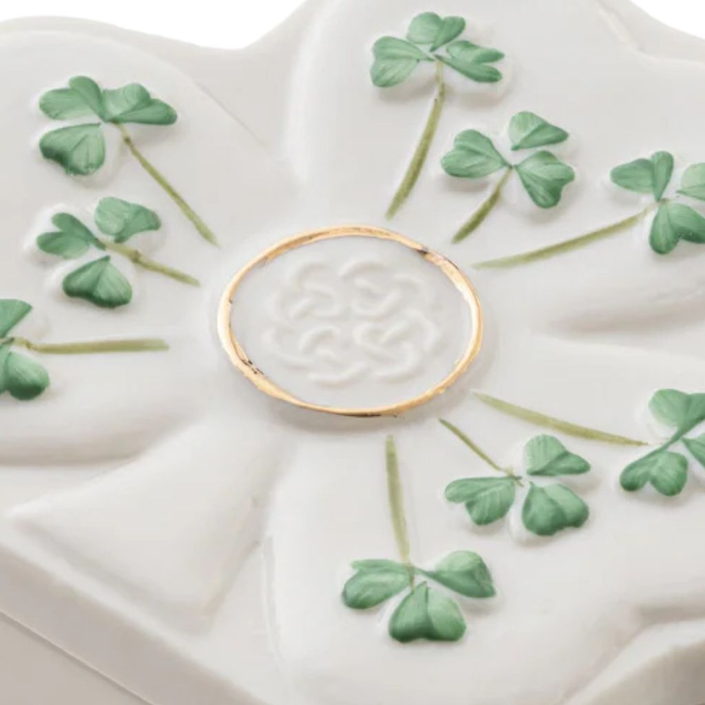 Belleek Classic Shamrock Shaped Trinket Box