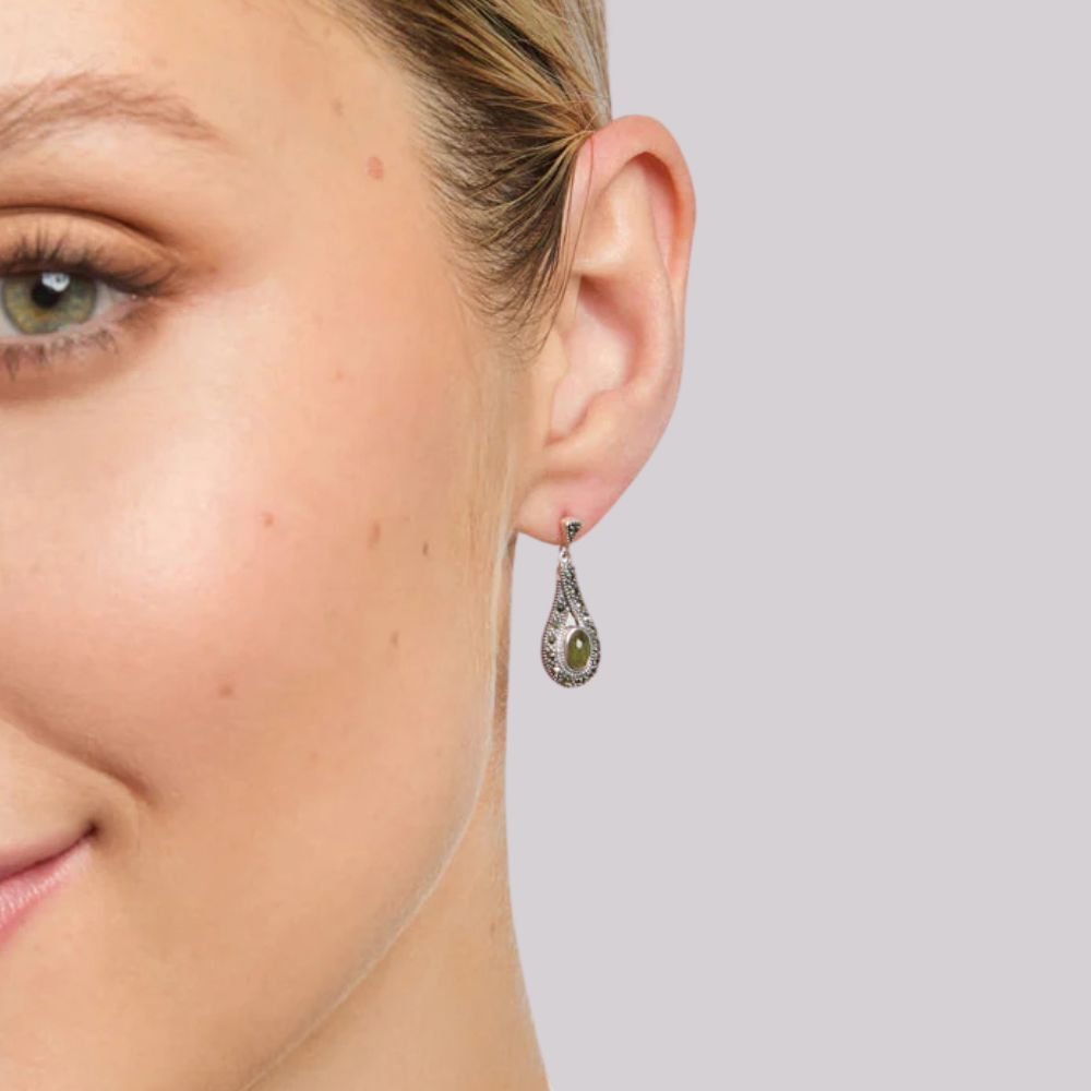 Connemara Marble and Marcasite Sterling Silver Earrings