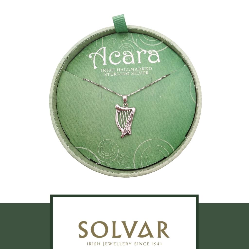 Acara Sterling Silver Irish Harp Necklace by Solvar Jewelry - Necklaces