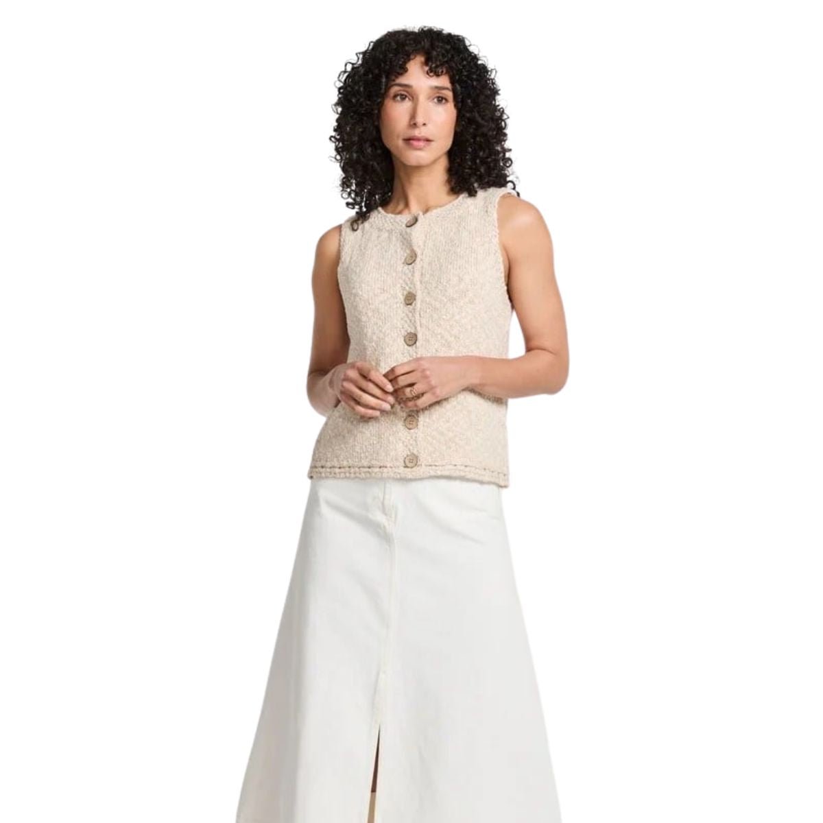 Ainé Cotton/Linen Sleeveless Cardigan - Warm Oat