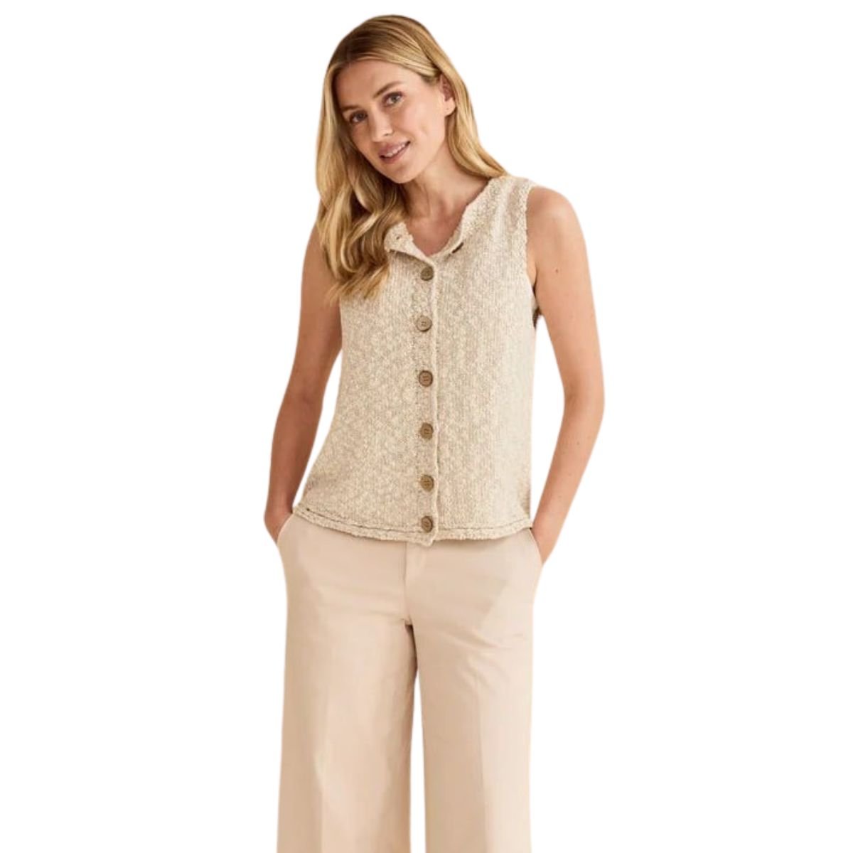 Ainé Cotton/Linen Sleeveless Cardigan - Warm Oat