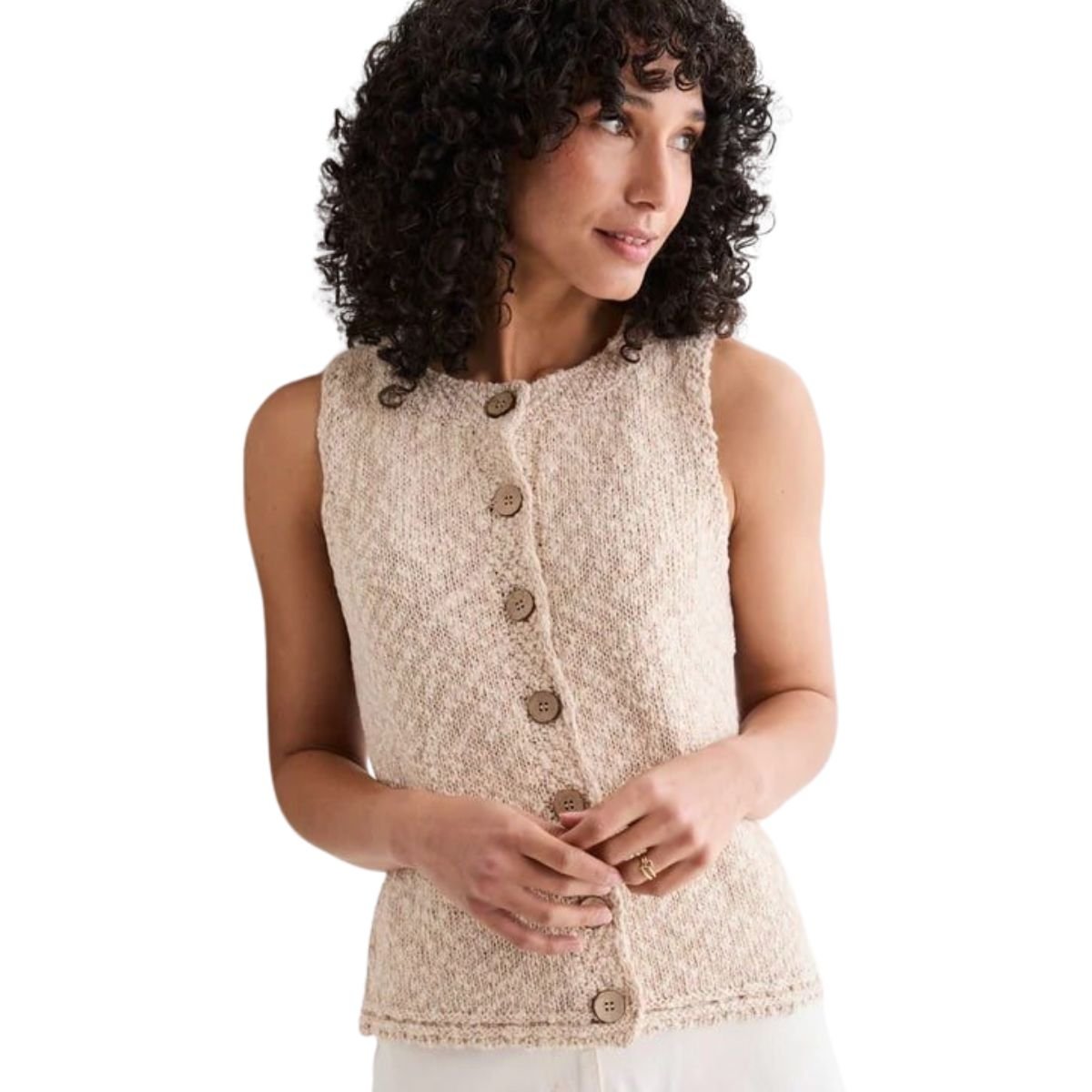 Ainé Cotton/Linen Sleeveless Cardigan - Warm Oat