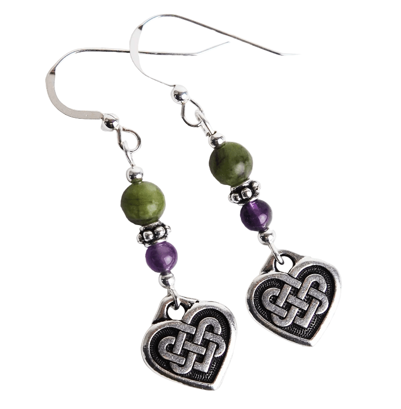 Amethyst and Connemara Celtic Heart Earrings - The Celtic Gift Store - Earrings