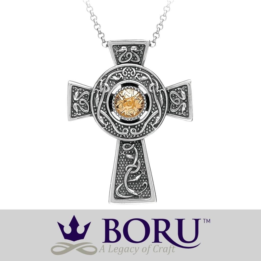 Antiqued Silver and 18k Gold Wood Quay Celtic Cross- Small