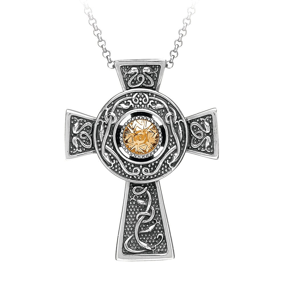 Antiqued Silver and 18k Gold Wood Quay Celtic Cross - Small - The Celtic Gift Store - Necklaces