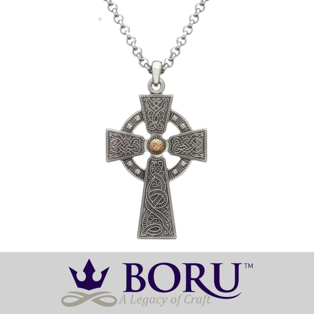 Antiqued Silver & Gold Bead Cross Celtic Warrior- Medium