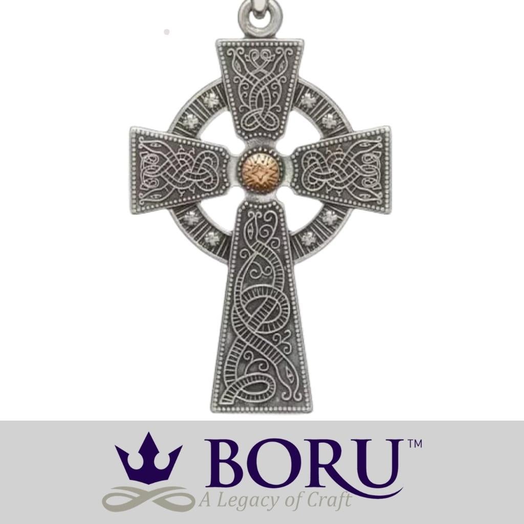 Antiqued Silver & Gold Bead Cross Celtic Warrior- Medium