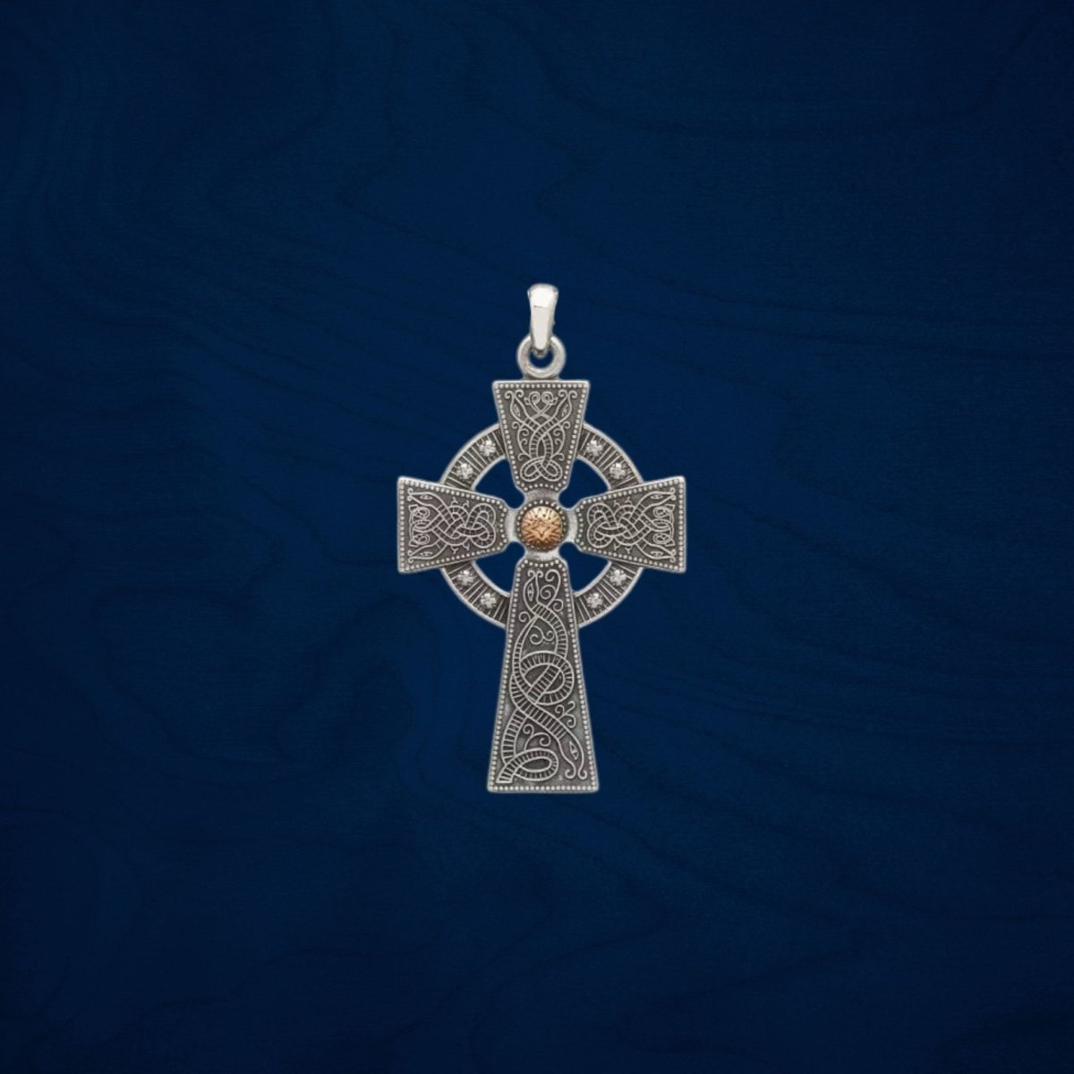 Antiqued Silver & Rose Gold Bead Cross Celtic Warrior - Large - The Celtic Gift Store - Necklaces