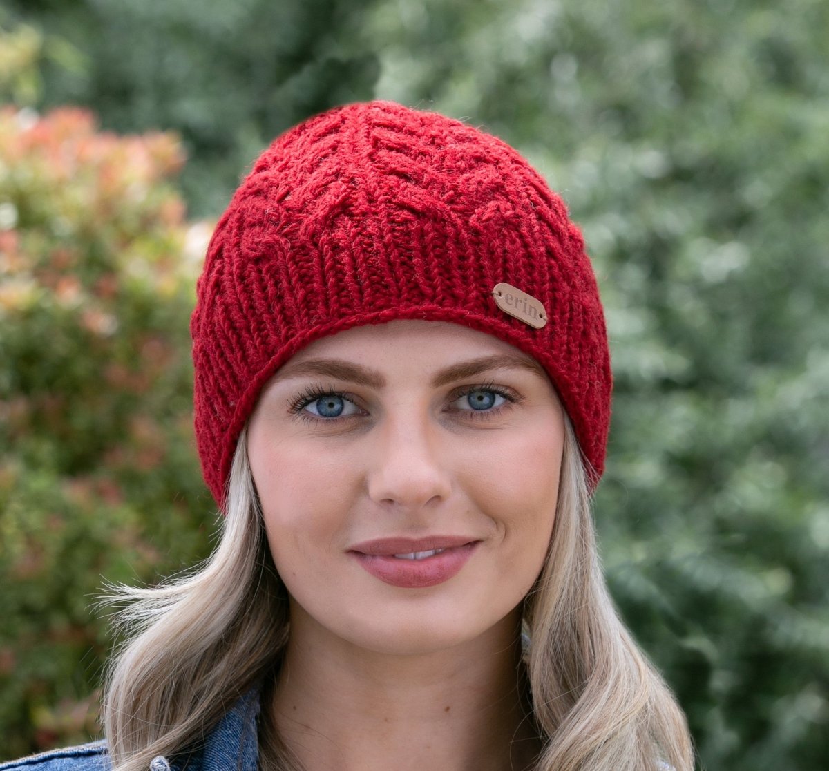 Aran Cable Pullon Hat - Red