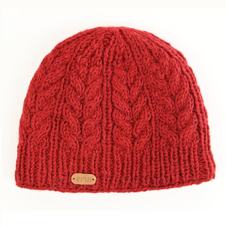 Aran Cable Pullon Hat - Red