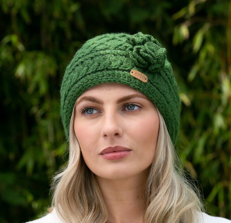 Aran Trellis Design Pullon Hat - Green - The Celtic Gift Store - Clothing Accessories
