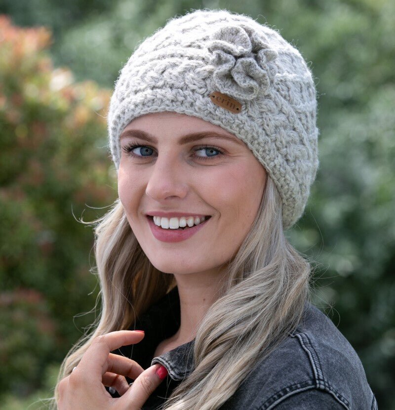 Aran Trellis Design Pullon Hat - Oatmeal - The Celtic Gift Store - Clothing Accessories