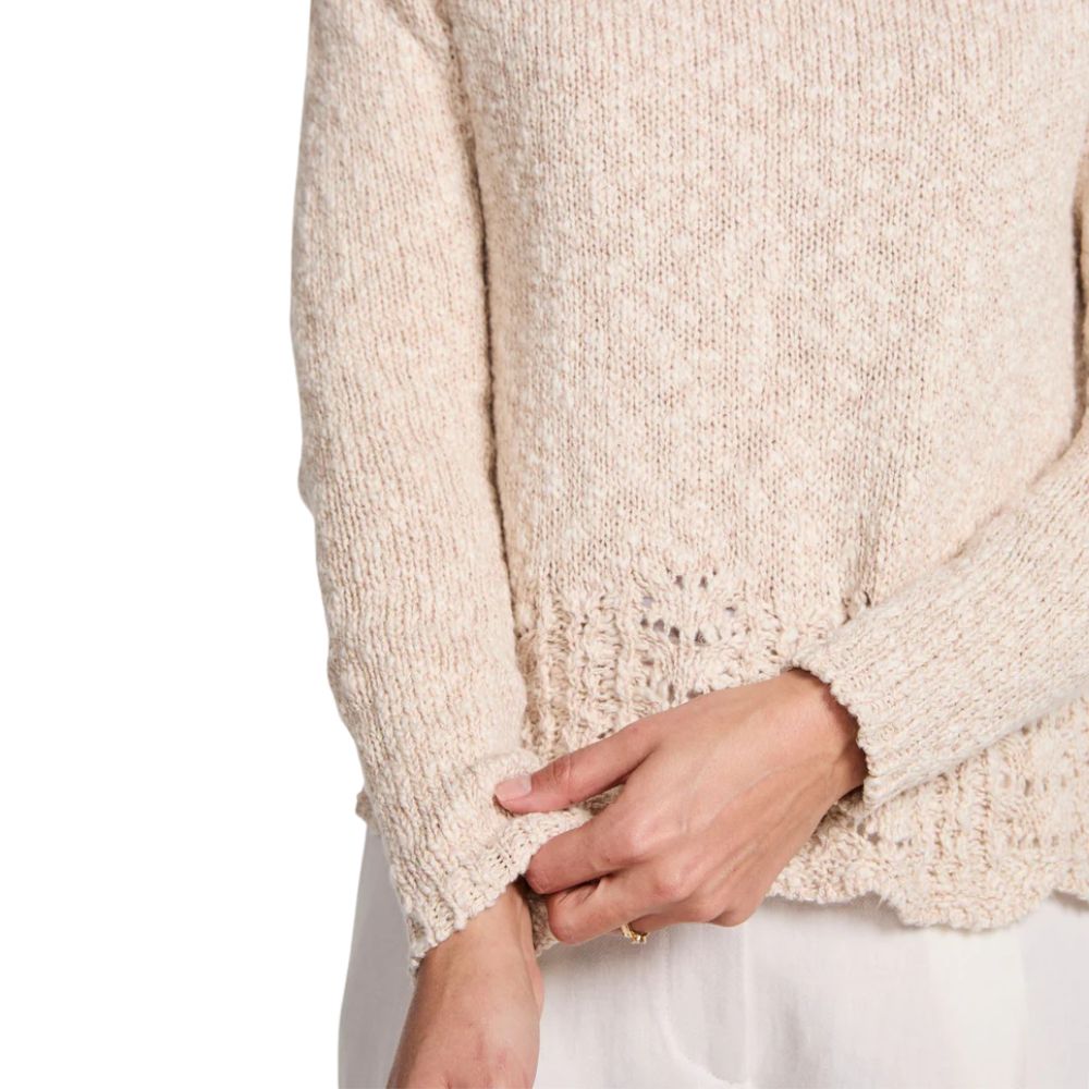Arawn Cotton/Linen Aran Lace Sweater - Warm Oat