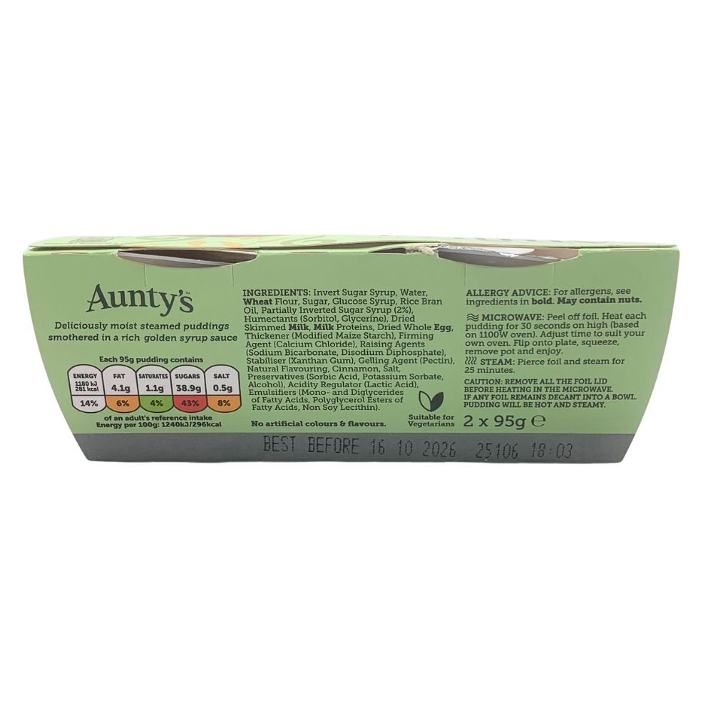 Aunty's Golden Syrup Pudding- 2 Pack - The Celtic Gift Store - Gifts - Food