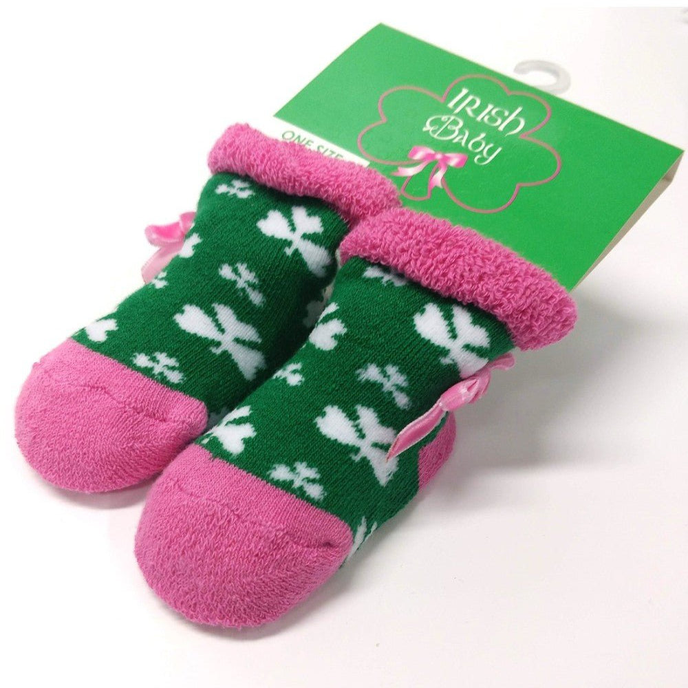Baby Pink and White Shamrock Newborn Booties - The Celtic Gift Store - Clothing Accessories