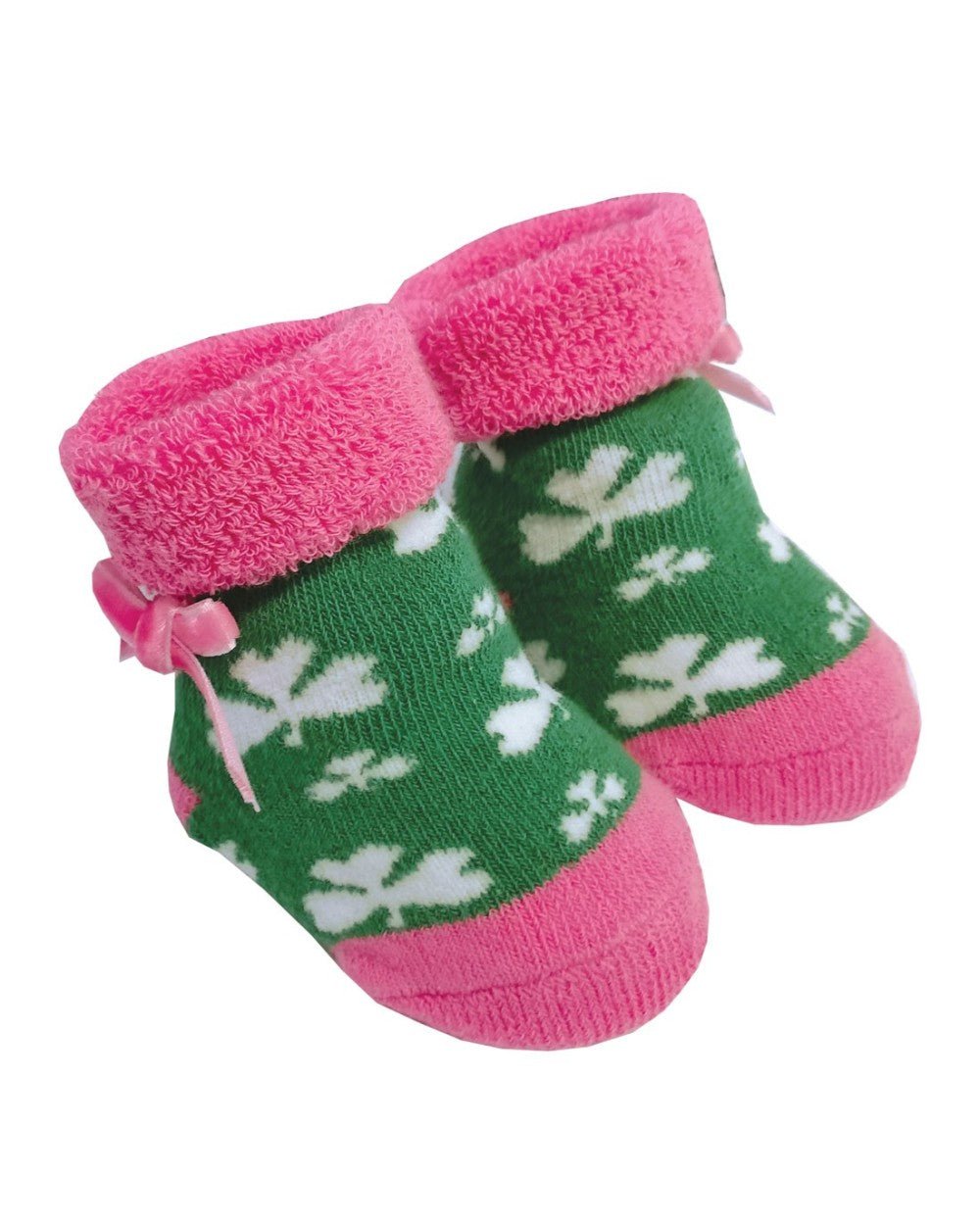Baby Pink and White Shamrock Newborn Booties - The Celtic Gift Store - Clothing Accessories