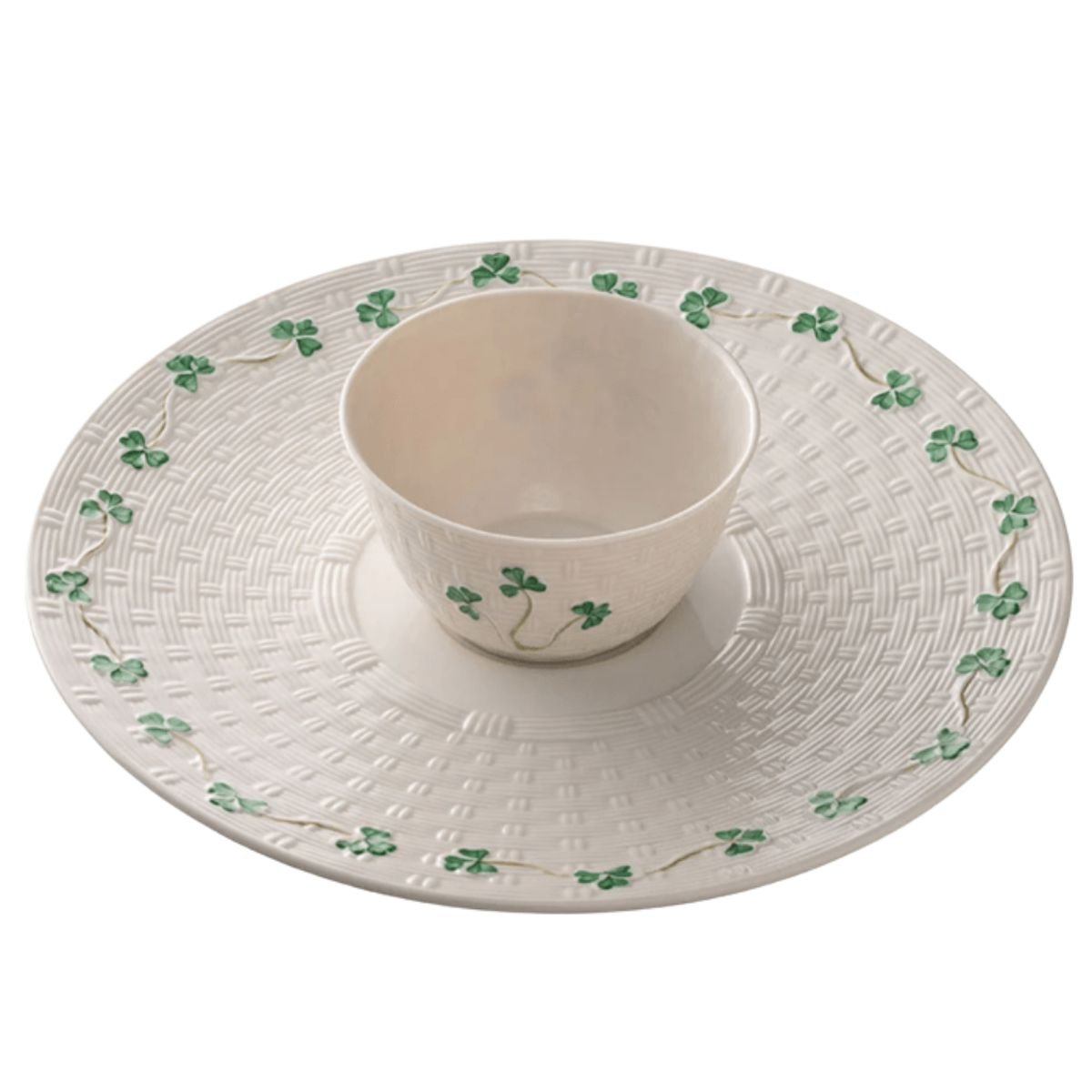 Belleek Classic Shamrock Chip and Dip Set