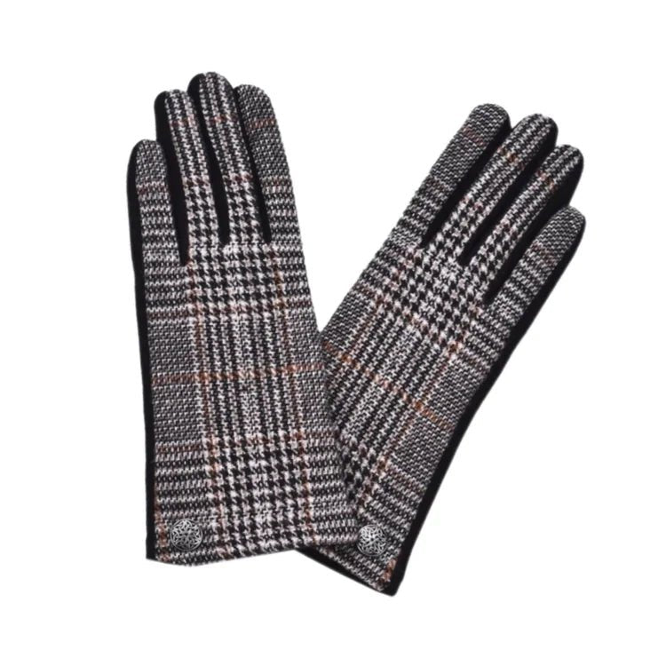 Black, Amber, and Cream Plaid Celtic Knot Gloves