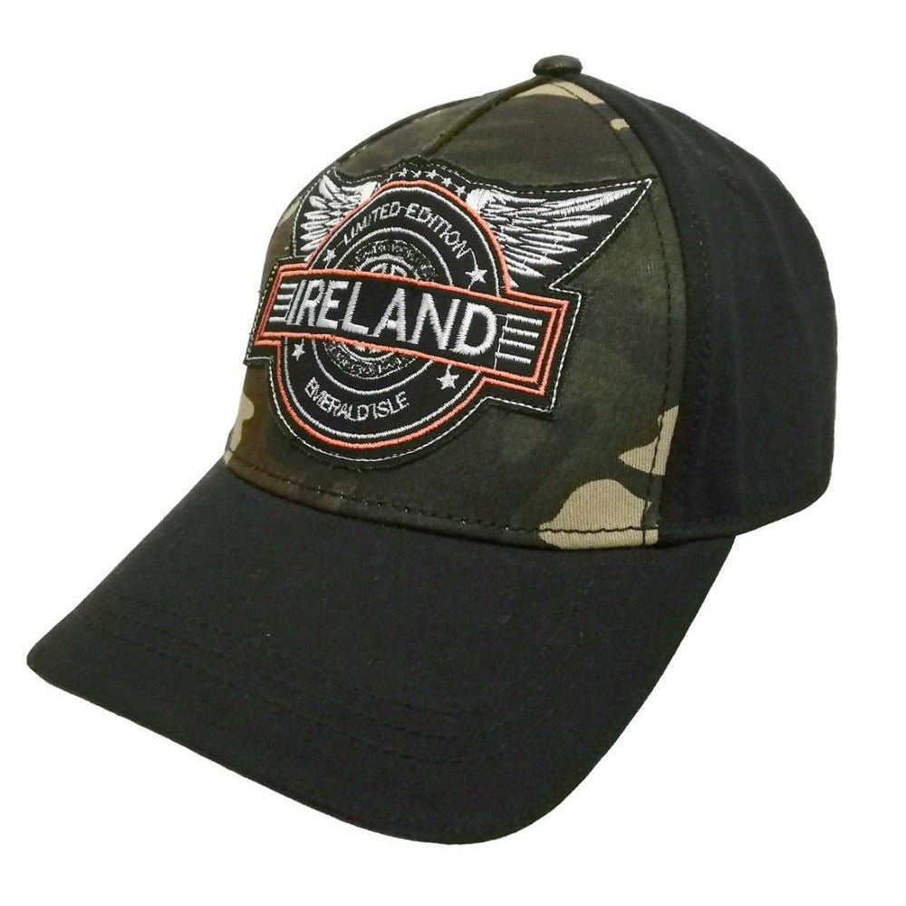 Black and Camo Print Ireland Embroidered Patch Baseball Cap - The Celtic Gift Store - Hats