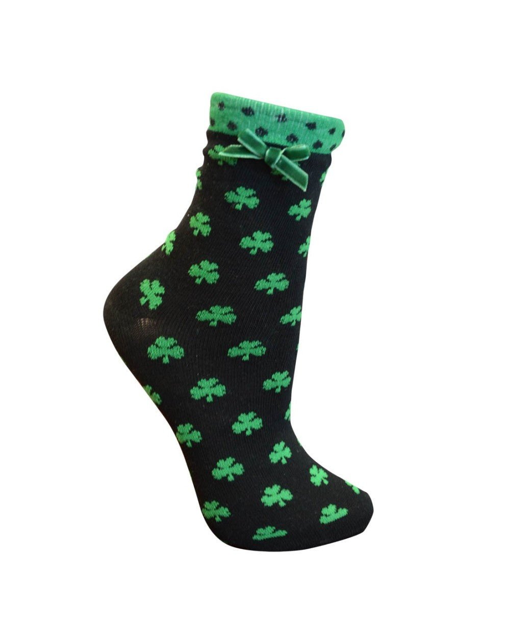 Black and Green Ladies Bow Shamrock Socks - The Celtic Gift Store - Socks