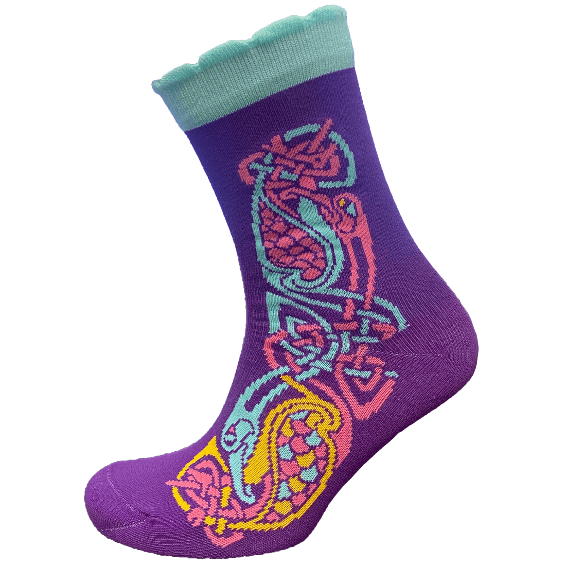 Book of Kells Purple and Turquoise Blue Celtic Knot Ladies Socks - The Celtic Gift Store - Clothing