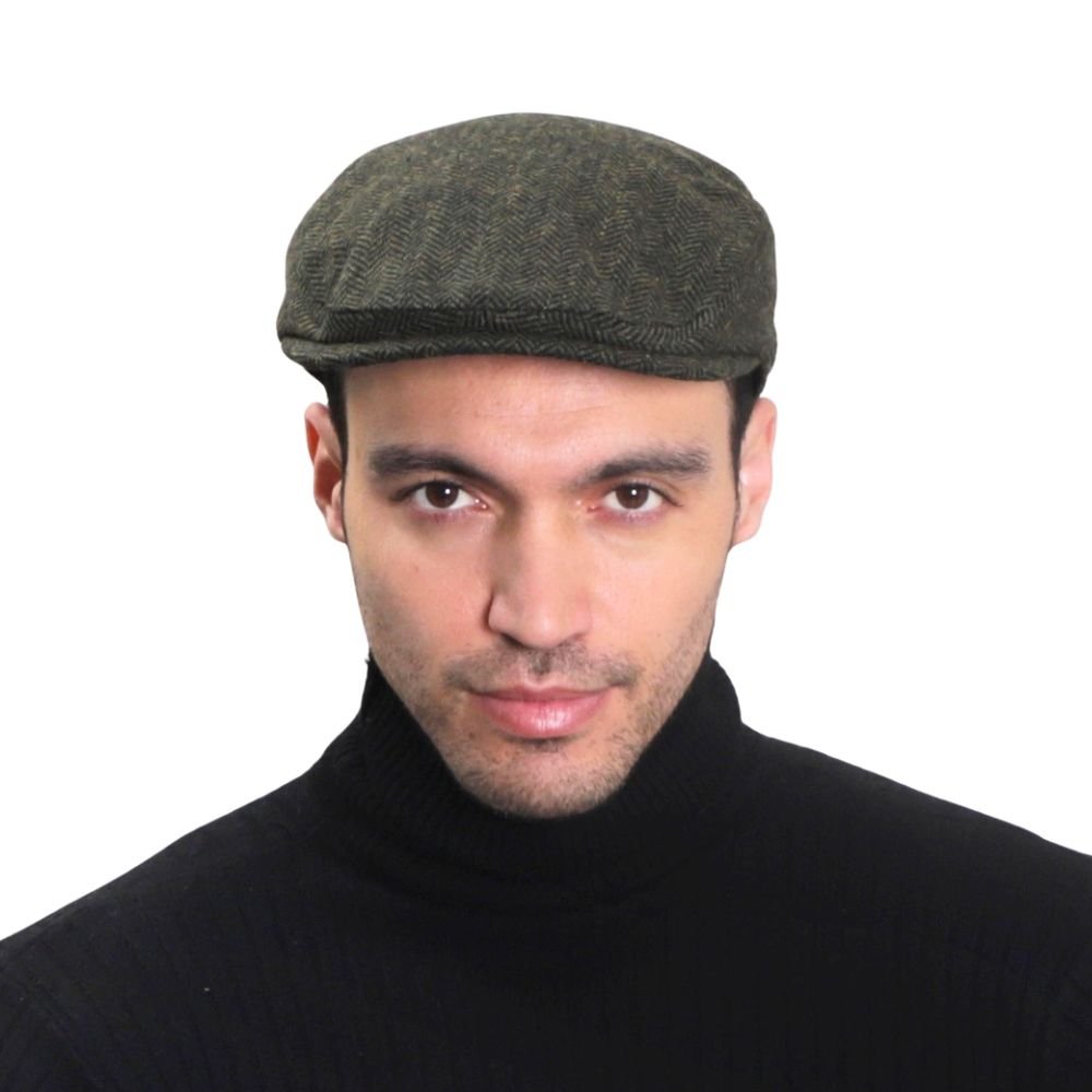 Boru Traditional Tweed Flat Cap - Green Herringbone