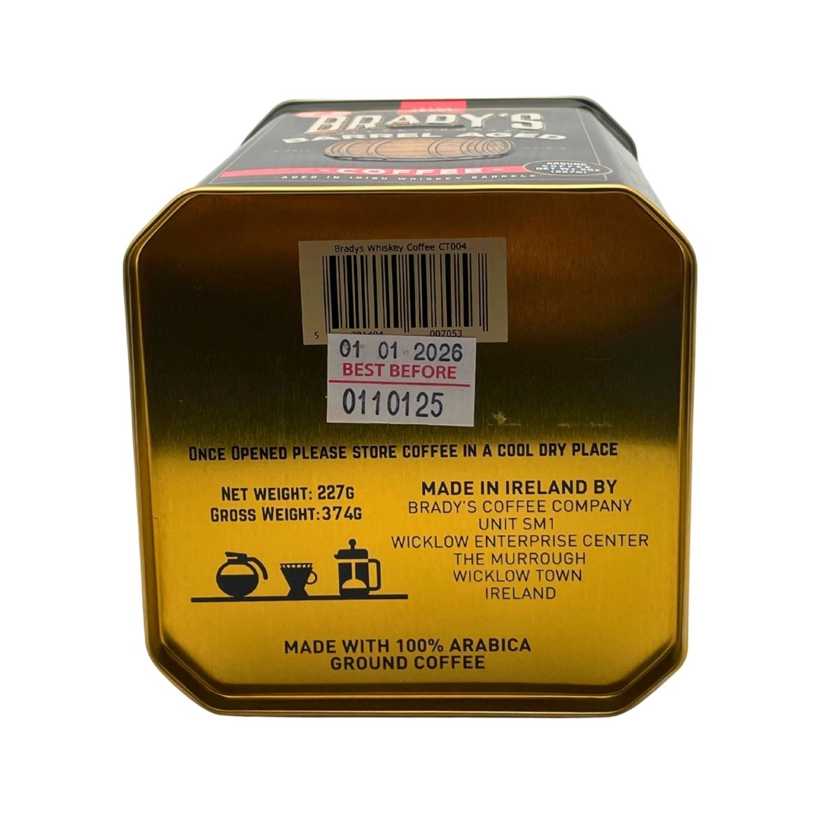 Brady's Coffee Barrel Aged Irish Whiskey Coffee in Tin - Ground